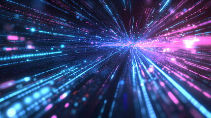 Futuristic Digital Data Network with Glowing Energy Beams and Cyber Nodes  
