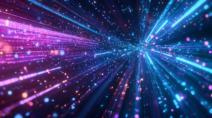 Naklejka premium Futuristic Digital Data Network with Glowing Energy Beams and Cyber Nodes 