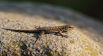 岩の上で日光浴する小さなトカゲ 穏やかな午後. AI Generated