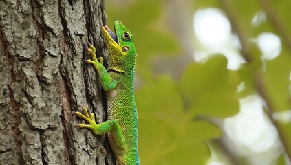 Green lizard on a tree