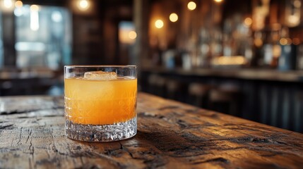 A refreshing orange cocktail in a rocks glass, ice cubes visible. Perfect for menus, blogs, or articles about cocktails and bars.