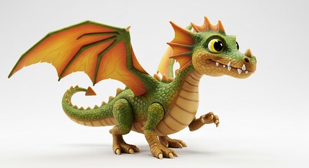 Obraz premium 愛らしい緑の小さなドラゴン 柔らかな光輝く 3Dモデル. AI Generated