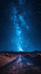 Stunning Night Sky Above Desert Road with Bright Stars and Galaxy