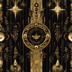 Antique alchemy symbols, mystical seamless vector pattern with a refined luxury aesthetic