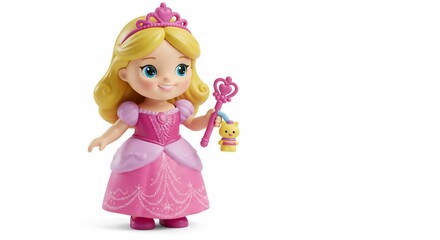 愛らしいお姫様人形 柔らかな光輝くピンクのドレス. AI Generated