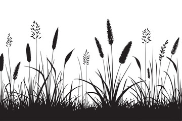 Wild Grasses and Plants Silhouette Vector Illustration for Nature Designs