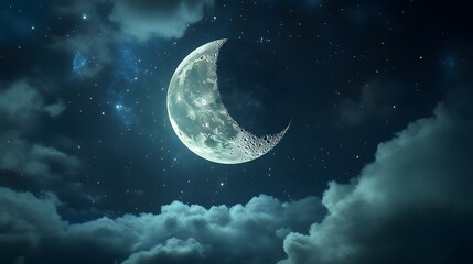 Fototapeta premium Crescent Moon Night Sky: A Serene Celestial View