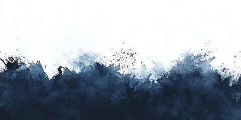 Abstract Ink Wash Painting with Deep Blue Color on White Background