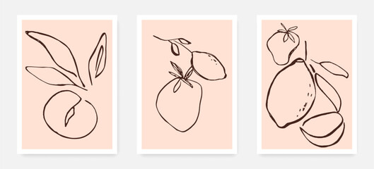 Abstract Wall Art Template Set Hand Drawn Style. Cute Vector Background Minimalist Bohemian Line Art Style for Wall Art, Social Media, Banners, Posters, Cards, Prints.