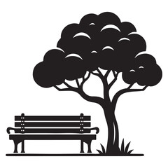 Park Bench Under a Tree Silhouette Vector Peaceful Outdoor Scene