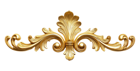 Golden decorative floral element, isolated on a transparent background