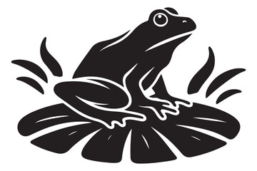 Graceful Frog Silhouette Illustration Serene Amphibian on Lily Pad