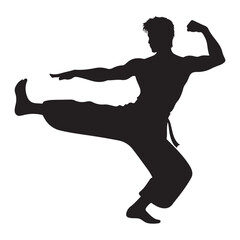 Martial Arts Silhouette Illustration Dynamic Kick Action and Self Defense