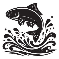 Silhouette Jumping Fish Vector Illustration Water Splash Animation