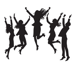 Celebrating Success Black Silhouette Illustration of Joyful People