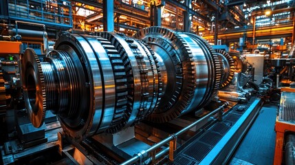 Large industrial machinery with several complex metallic gear mechanisms