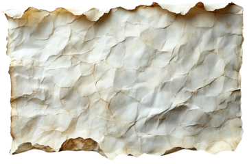 Torn, crumpled vintage paper texture with a natural aged look, perfect for backgrounds or design elements.