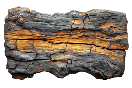 Textured piece of weathered wood, showcasing natural grain and color variations, ideal for backgrounds or design elements.