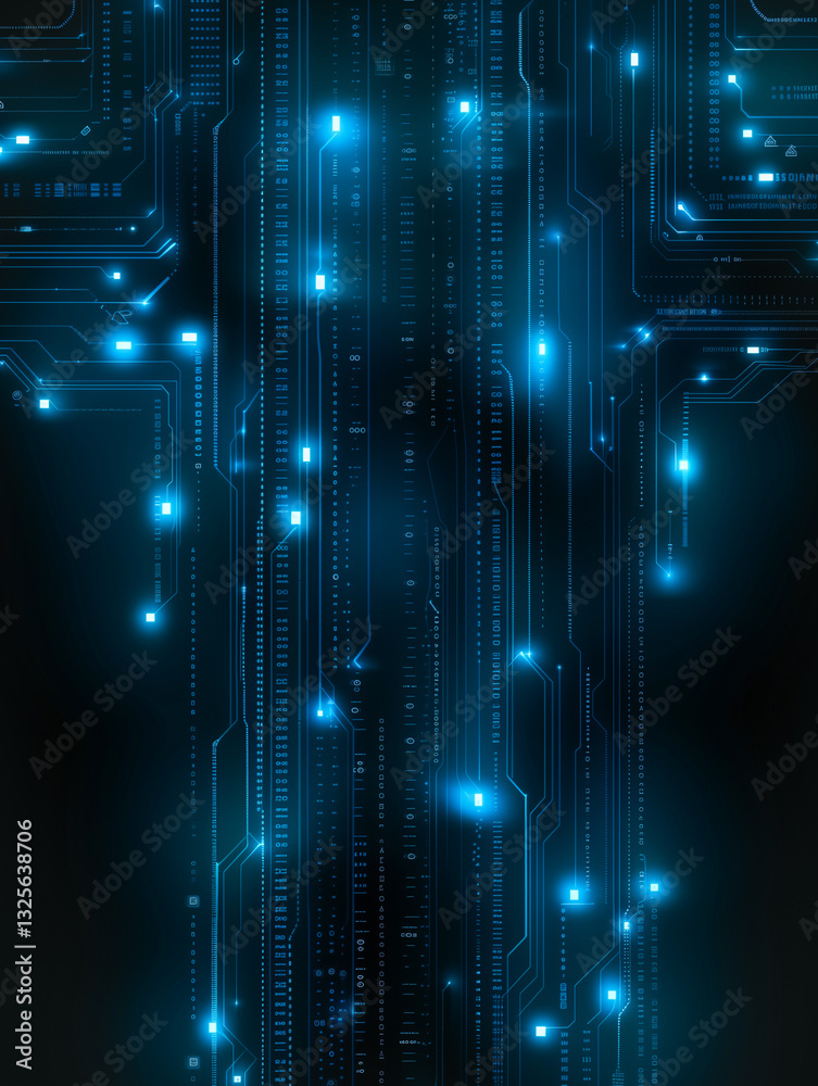 Poster digital matrix: abstract image of a digital matrix featuring glowing blue lines forming a complex ne