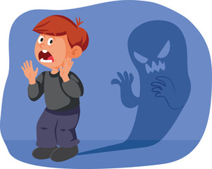 Screaming Boy Being Too Shy and Fearful Vector Concept Illustration. Stressed little kid feeling anxious and terrified 
