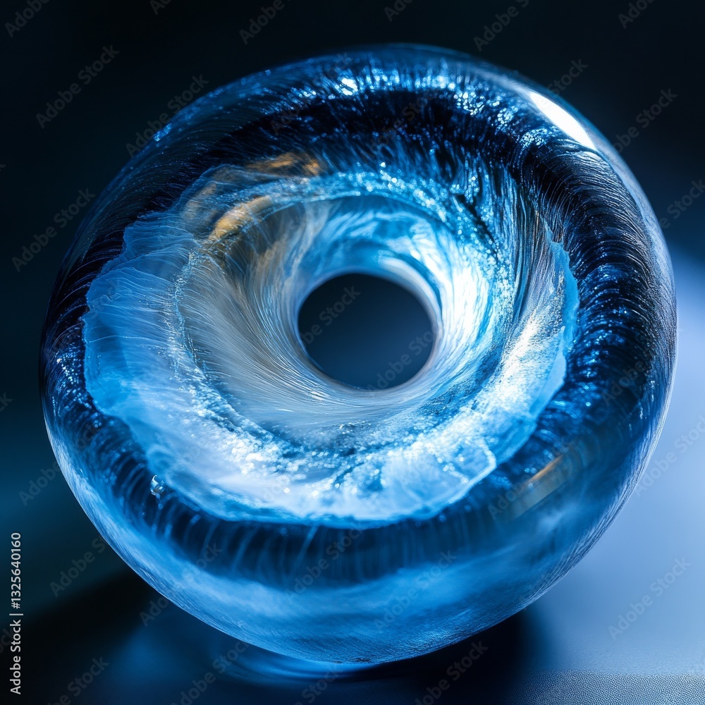 Poster Abstract Blue Vortex: A Mesmerizing Swirl of Color and Light Within a Toroidal Shape
