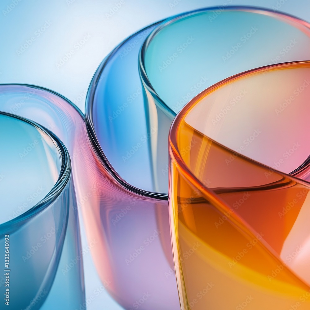 Aufkleber abstract forms: a colorful dance of light and transparency in glass-like curved surfaces