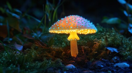 Fototapeta premium Illuminated mushroom in glowing forest floor