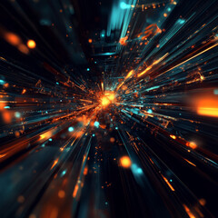 Obraz premium Streaks of teal and orange light converging in a dynamic nighttime abstract scene.