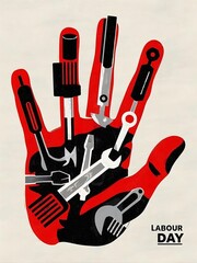 Bold Typography Labour Day T-Shirt Design  8K Ultra HD, Industrial Style Text with Tools  Gears for Workers
