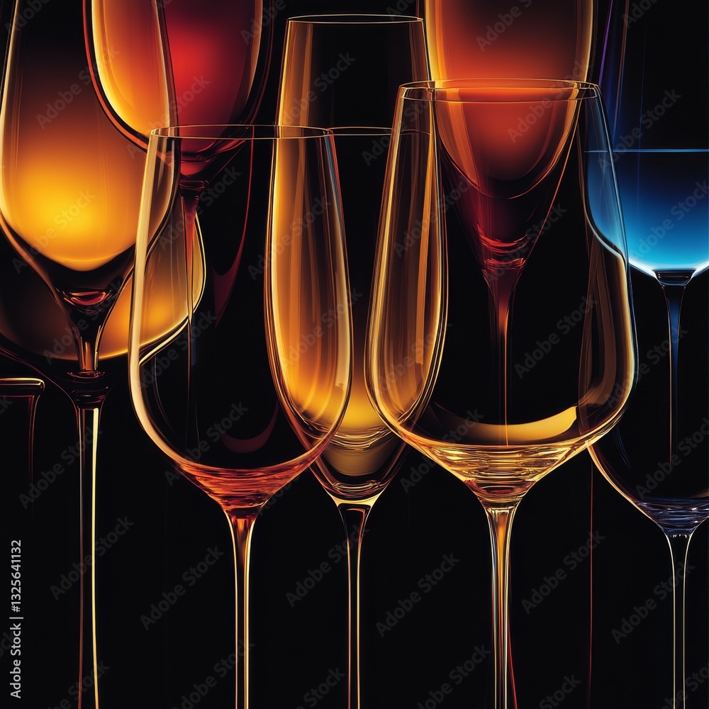 Aufkleber elegant array of wine glasses in warm, refracted light on a dark backdrop, showcasing sophistication