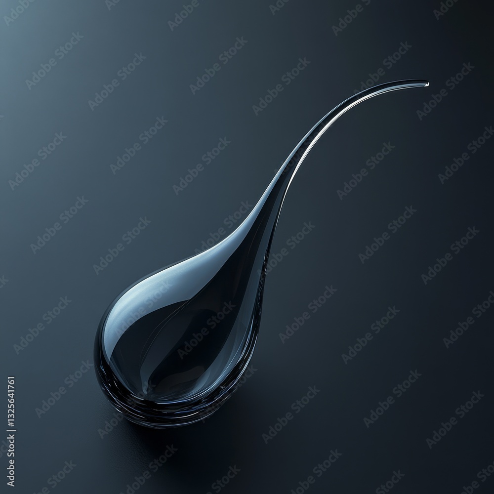 Fototapete elegant glass drop: a study in reflection and form on a dark surface, emphasizing transparency
