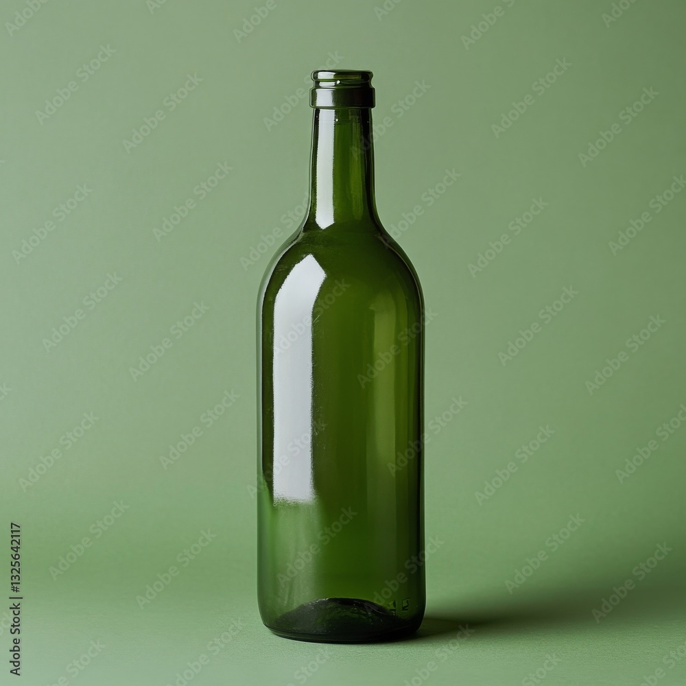 Poster elegant still life of an empty green glass bottle on a complementary green background, clean and sim