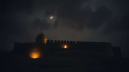 Fototapeta premium A dark gothic version of the Al Jahili Fort and illuminated by eerie. 