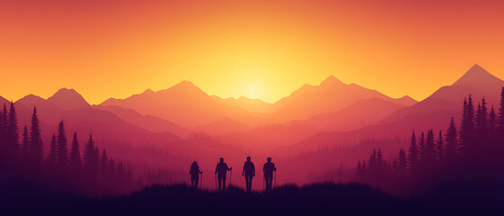 Fototapeta premium Hiking adventure at sunset majestic mountains landscape photography serene environment wide-angle view exploration concept