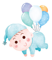 Cute Baby Floating with Balloons