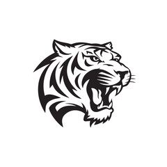 black and white tiger on transparent background