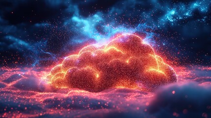 Fototapeta premium Glowing red cloud formations surrounded by colorful cosmic dust and nebulas