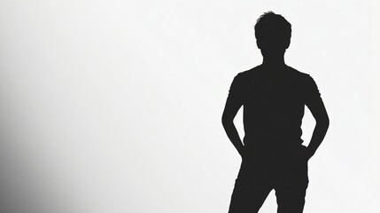 Black Silhouette of a Man Standing Against a White Textured Background