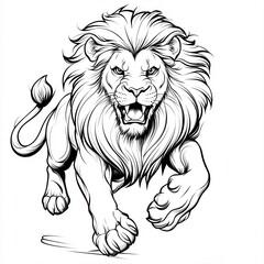Powerful Running Lion In Black And White