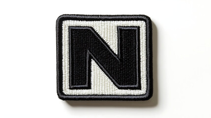 Minimalist Black and White Letter N Embroidered Patch Mockup.  AI image