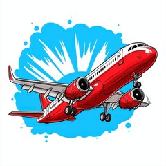 Red Airplane in Flight Against a Blue Sky Illustration