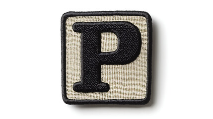 Embroidery patch of the letter 'P' cut out on white background. AI image