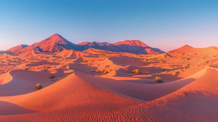Naklejka premium Stunning Desert Landscape with Colorful Sand Dunes at Sunset