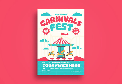 Cream Quirky Illustration Carnival Flyer Layout