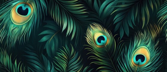 Opulent peacock feather motifs, vintageinspired repeating vector pattern with modern allure