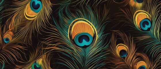 Opulent peacock feather motifs, vintageinspired repeating vector pattern with modern allure