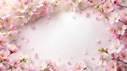 Obraz premium Delicate floral border with pastel pink blossoms on a soft white background, art, blossoms, art
