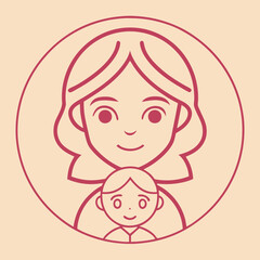 Obraz premium Loving Mother and Child Outline Icon
