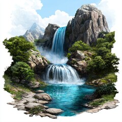 Obraz premium Serene Waterfall Cascading Down Rocky Mountainside