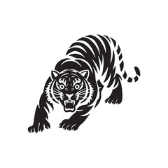 A tiger roaring black and white transparent in white background